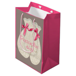 Sac Cadeau Moyen Mitten élégant dentelle ruban d'hiver mignon crème