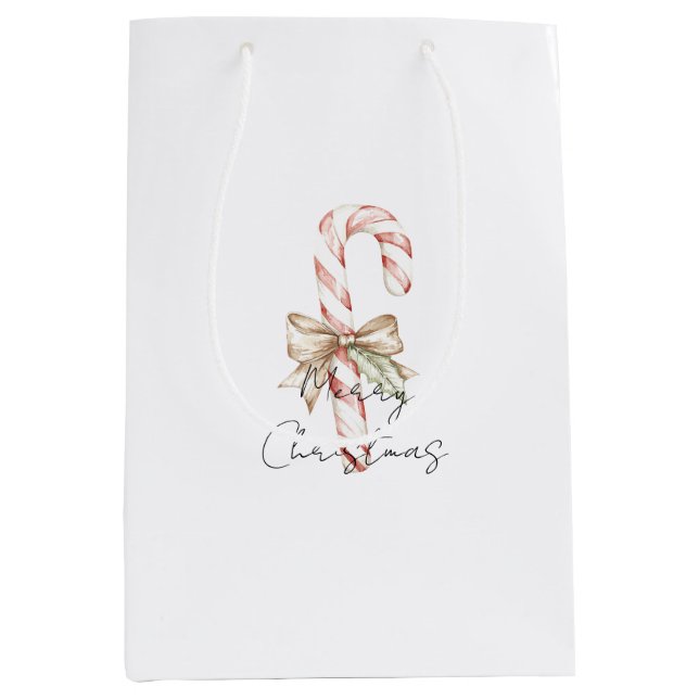 Sac Cadeau Moyen Mocha Bow Pink Candy Cane Christmas (Devant)