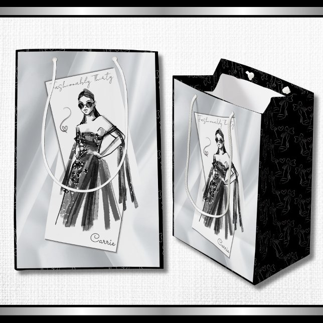 Sac Cadeau Moyen Mode Luxueuse pour les 30 ans de naissance (Haute couture 30th birthday gift bag featuring a dramatic black gown sketch.)