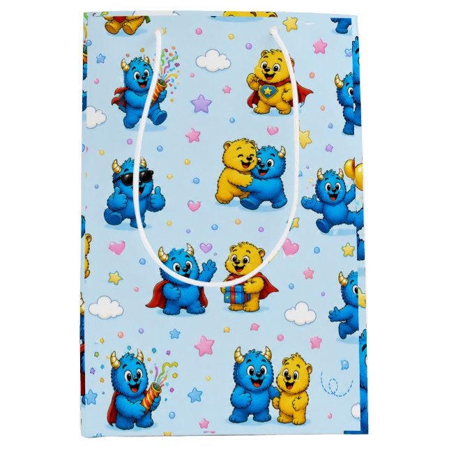 Sac Cadeau Moyen Modèle de célébration d'amis monstres heureux (Devant)