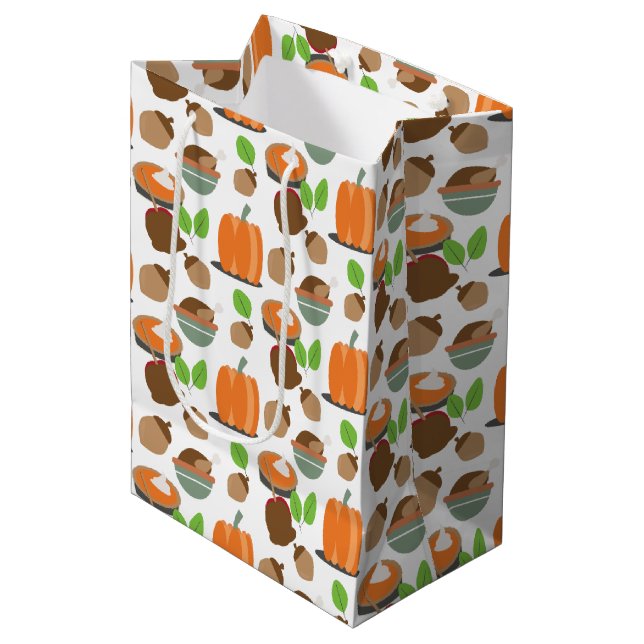 Sac Cadeau Moyen Modèle de thème de nourriture de Thanksgiving (Devant Angle)