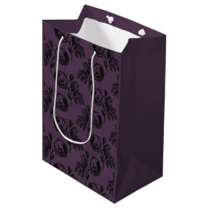 Sac Cadeau Moyen Modèle floral gothique violet et noir Halloween