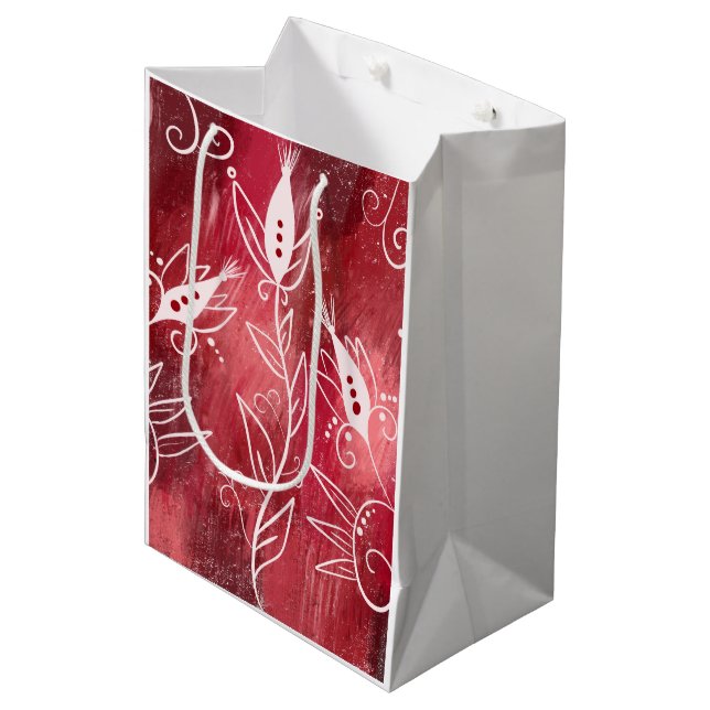 Sac Cadeau Moyen Modèle Floral rouge (Devant Angle)