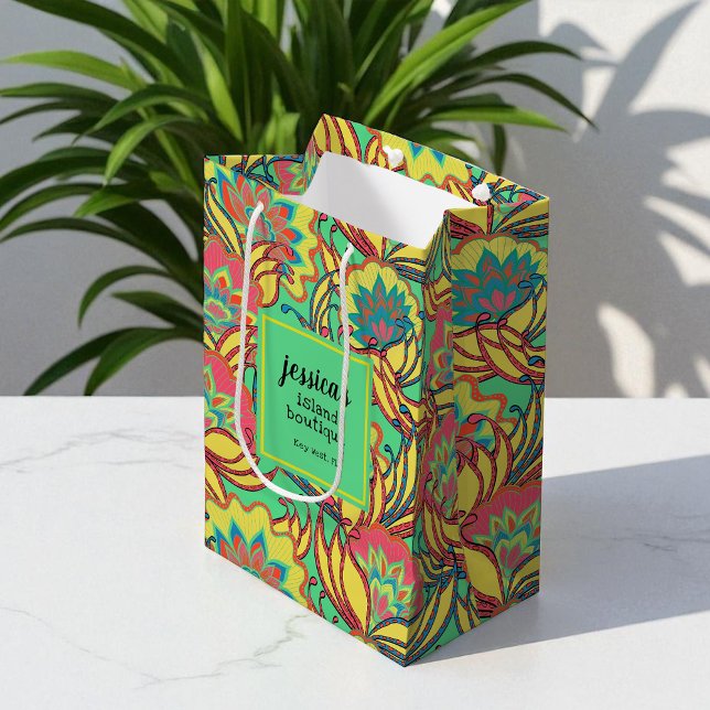 Sac Cadeau Moyen Modèle floral tropical de Key West Island (Créateur téléchargé)