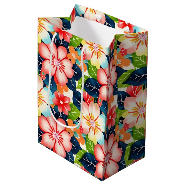 Sac Cadeau Moyen Modèle floral tropical vibre (Devant Angle)