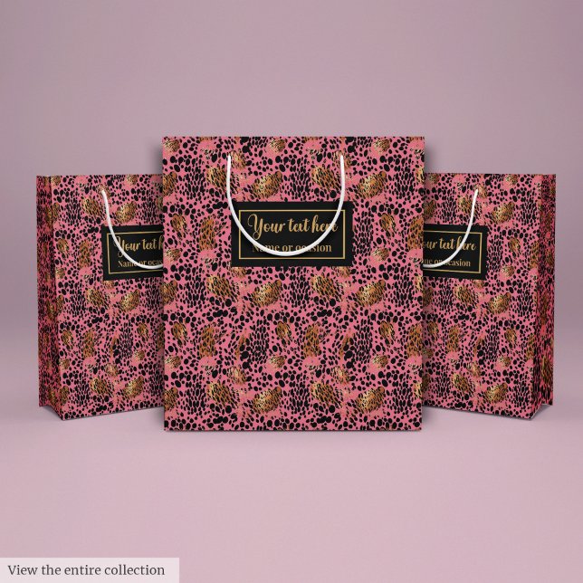 Sac Cadeau Moyen Modern black and gold leopard skin birthday wrap (Modern black and gold leopard skin birthday wrap)