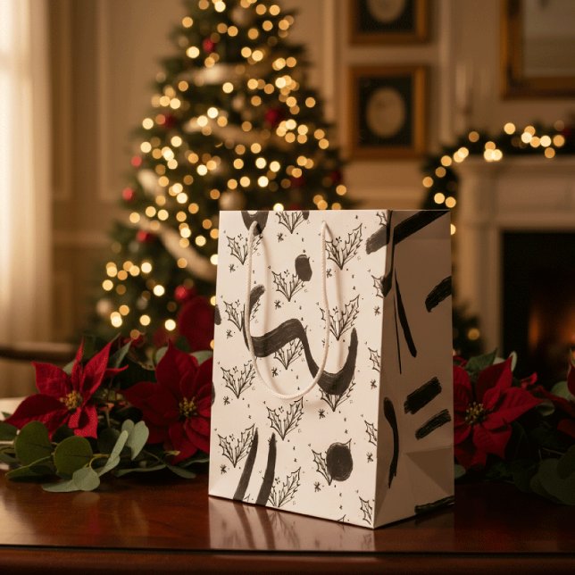 Sac Cadeau Moyen Modern Black and white doodle style art  (Créateur téléchargé)