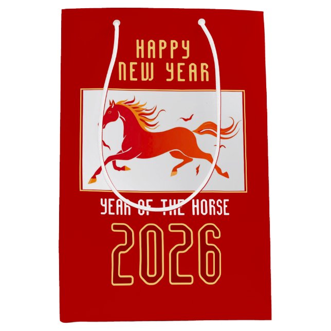 Sac Cadeau Moyen Modern Chinese Fire Horse New Year 2026  (Devant)