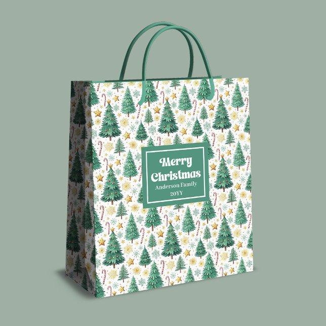 Sac Cadeau Moyen Modern Christmas trees gift bag red green gold  (Modern Christmas trees gift bag red green gold style)