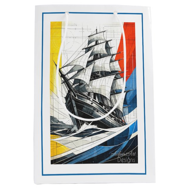Sac Cadeau Moyen Modern Geometric Sailing Ship (Devant)