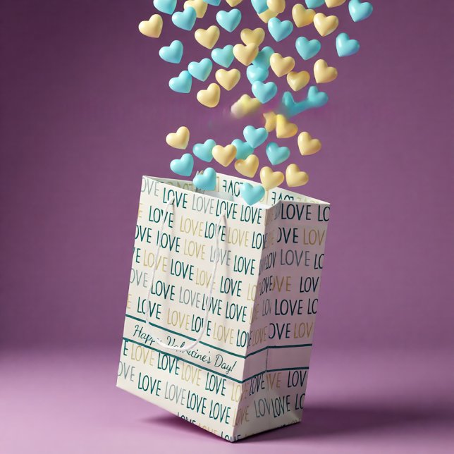 Sac Cadeau Moyen Modern LOVE Pattern in Teal and Gold with Message (Modern LOVE Pattern in Teal and Gold with Message Medium Gift Bag)