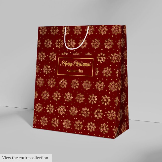 Sac Cadeau Moyen Modern Red Gold Snowflakes Christmas Gift Bag (Modern Red Gold Snowflakes Christmas Gift Bag)
