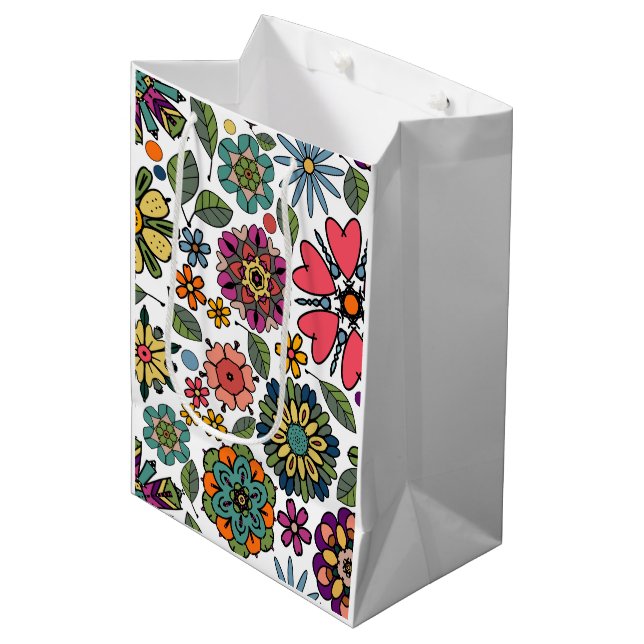 Sac Cadeau Moyen Modern Retro Floral Drawing Seamless Pattern Art (Devant Angle)