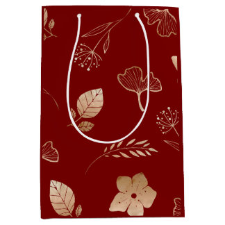 Sac Cadeau Moyen Modern rose gold flowers and leaves