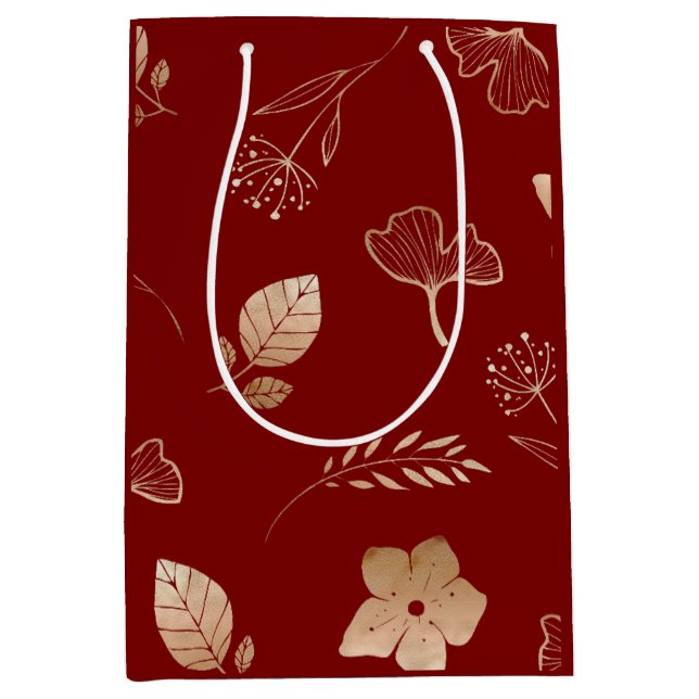 Sac Cadeau Moyen Modern rose gold flowers and leaves (Devant)