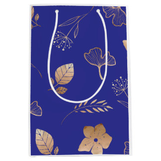 Sac Cadeau Moyen Modern rose gold flowers and leaves