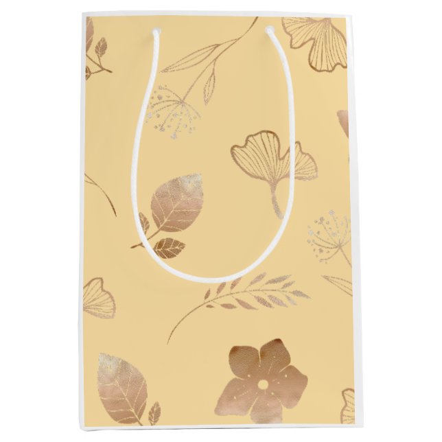 Sac Cadeau Moyen Modern rose gold flowers and leaves (Devant)