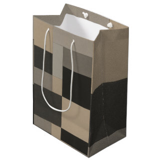 Sac Cadeau Moyen Modern Taupe & Charcoal Geometric