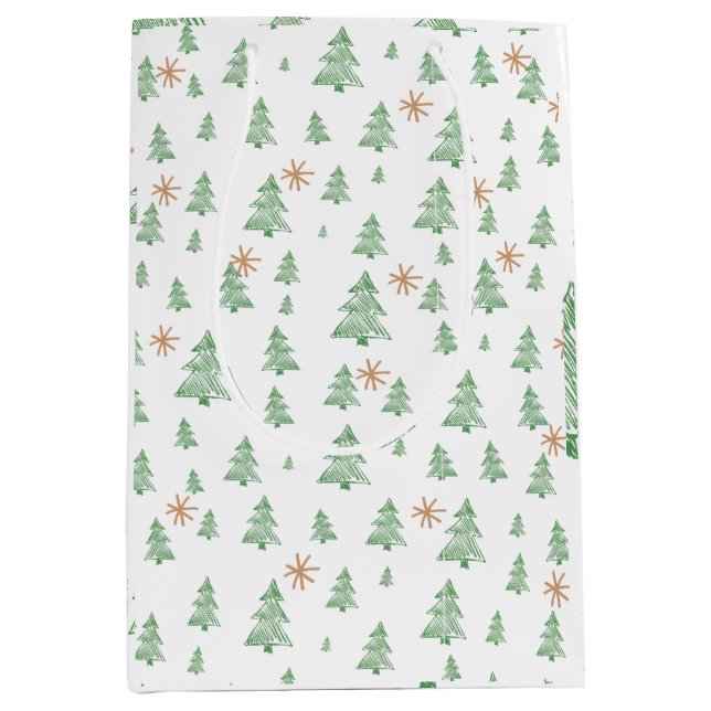 Sac Cadeau Moyen Modern Winter Pine Tree Star (Devant)