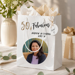 Sac Cadeau Moyen Moderne 50 ans et Fabuleux Photo 50e Anniversaire