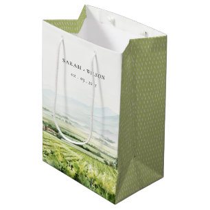 Sac Cadeau Moyen Moderne Chic Aquarelle Vignoble Paysage Mariage