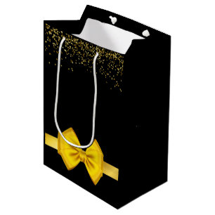 Sac Cadeau Moyen Moderne chic noir et or