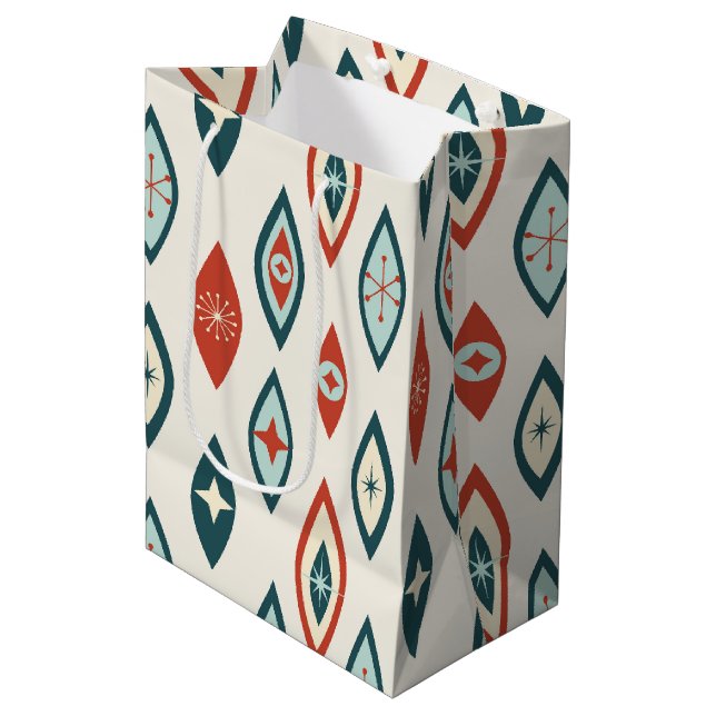 Sac Cadeau Moyen Moderne du milieu du siècle Formes atomiques Rouge (Devant Angle)