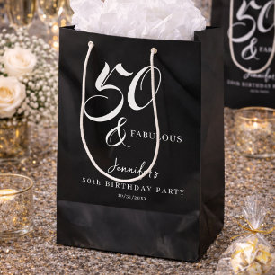 Sac Cadeau Moyen Moderne Élégant Noir Blanc Cinquante Anniversaire