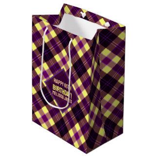 Sac Cadeau Moyen Moderne Jaune Violet Marron Tartan Carreaux Person