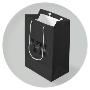Sac Cadeau Moyen Moderne monogramme gris foncé avec nom (ou autre t