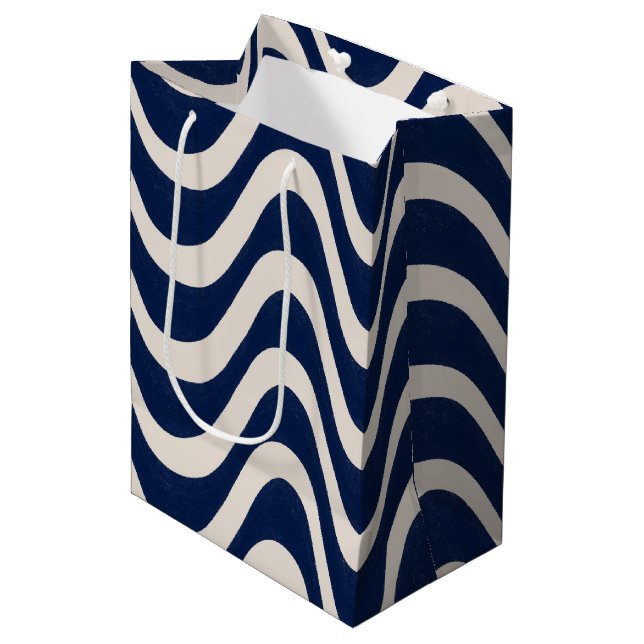 Sac Cadeau Moyen Moderne Rétro Été Bleu Vagues (Devant Angle)