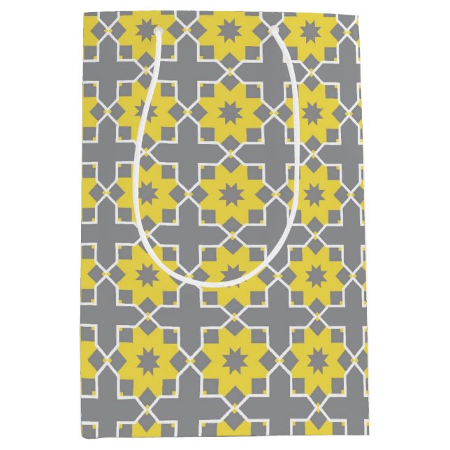 Sac Cadeau Moyen Moderne tendance Gris et Fleurs Jaunes (Devant)