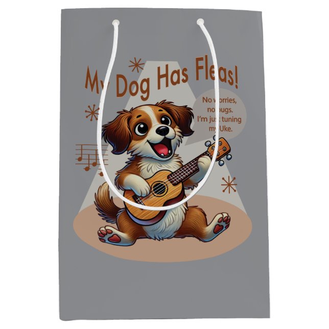 Sac Cadeau Moyen Mon Chien A Fleas Ukulele Tuning Chanson (Devant)