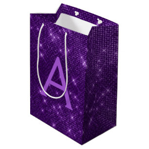 Sac Cadeau Moyen Monogramme à étincelles violettes - Ajoutez Votre
