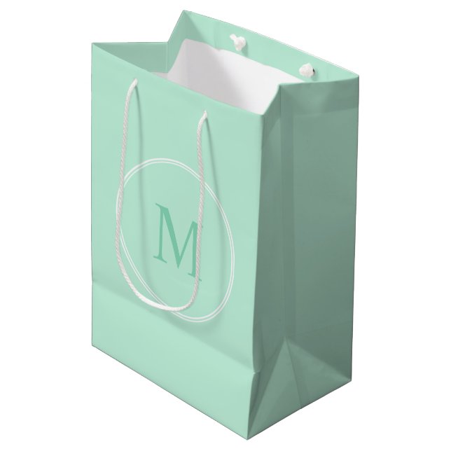 Sac Cadeau Moyen Monogramme couleur verte de la menthe moderne Modè (Devant Angle)