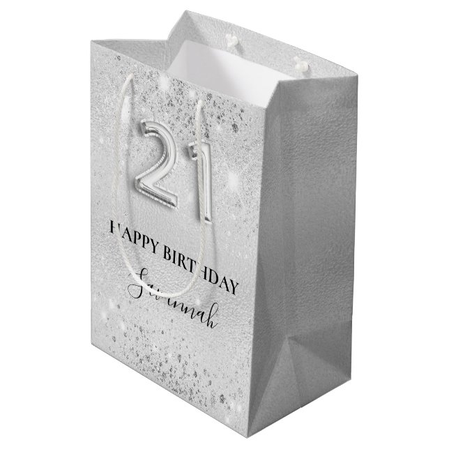 Sac Cadeau Moyen monogramme de la parties scintillant argent de 21e (Dos Angle)