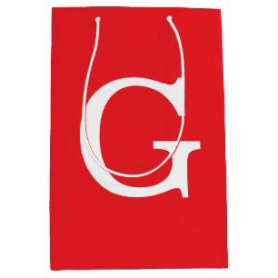 Sac Cadeau Moyen Monogramme de lettre initiale rouge blanc simple