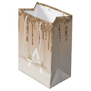 Sac Cadeau Moyen Monogramme de luxe Gold Parties scintillant & Spar