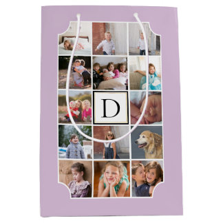 Sac Cadeau Moyen Monogramme de montage photo angles courbés lavande