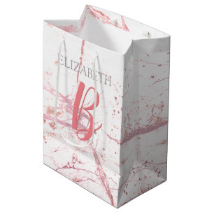 Sac Cadeau Moyen Monogramme de nom et d'écriture DIY Corail Abstrai