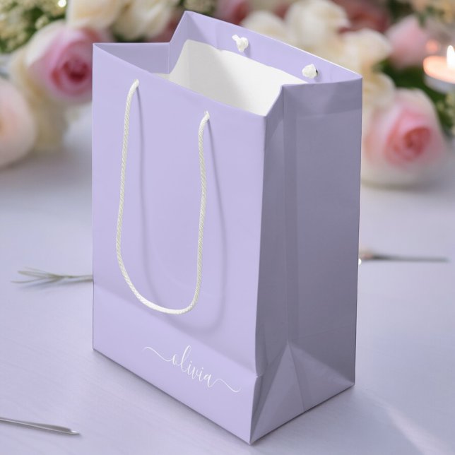 Sac Cadeau Moyen Monogramme de nom féminin écriture moderne violet  (Créateur téléchargé)