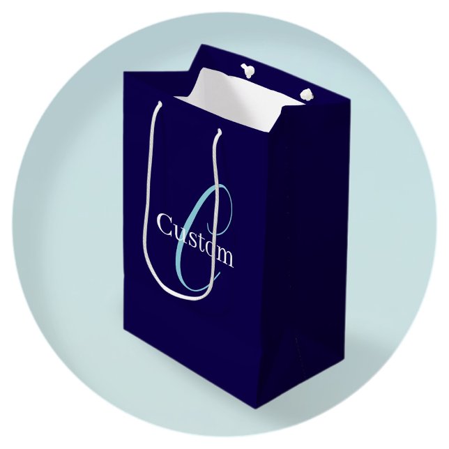 Sac Cadeau Moyen Monogramme de script cursif modifiable bleu violac (Créateur téléchargé)