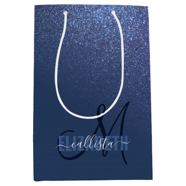 Sac Cadeau Moyen Monogramme diagonal de Parties scintillant bleue d (Devant)