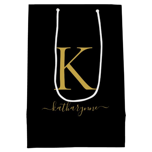 Sac Cadeau Moyen Monogramme d'or noir moderne (Dos)