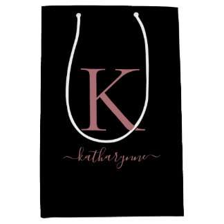 Sac Cadeau Moyen Monogramme d'or rose noire moderne Chich