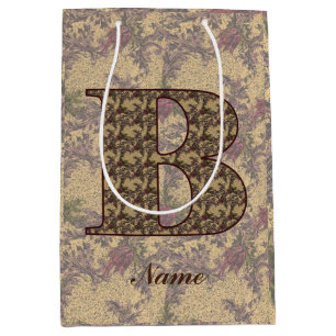 Sac Cadeau Moyen Monogramme floral initial B Élégant Personnalisé