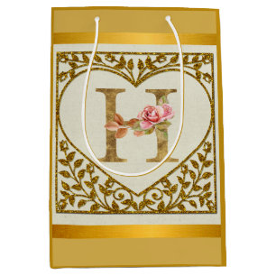 Sac Cadeau Moyen Monogramme floral personnalisé, de A à Z