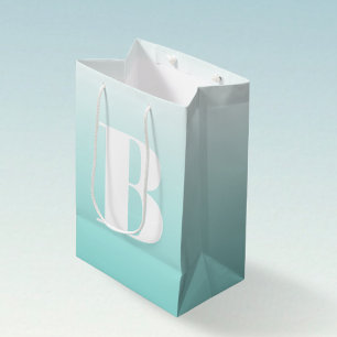 Sac Cadeau Moyen Monogramme Gras Moderne   Vert bleu clair Aqua