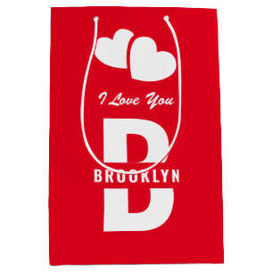 Sac Cadeau Moyen Monogramme Heureuse Sainte-Valentin Rouge Blanc Hi