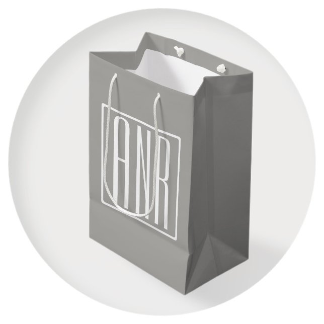 Sac Cadeau Moyen Monogramme initial | Blanc sur gris clair (Créateur téléchargé)